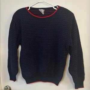Vintage Felicia Navy Heart Knit Sweater with shoulder pads  | Made in Canada